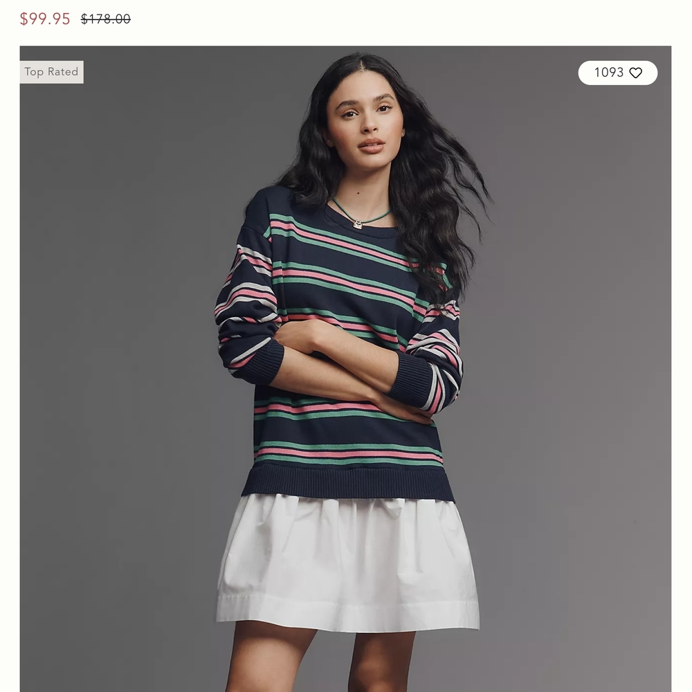 Maeve  Navy Striped Midi Dress with Pink and Green Accents Never Worn